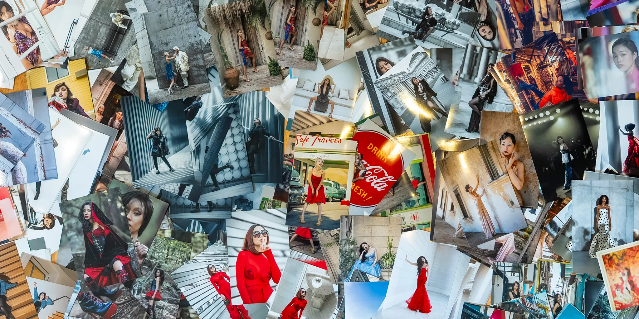 Collage of printed fashion and editorial photography images from Sixteen Tales From Around the World