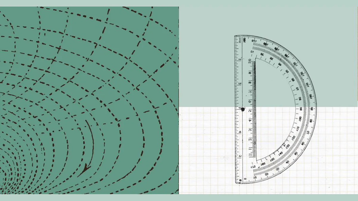 Official Anthropic research artwork combining curved mathematical marks, graph paper and a transparent protractor.