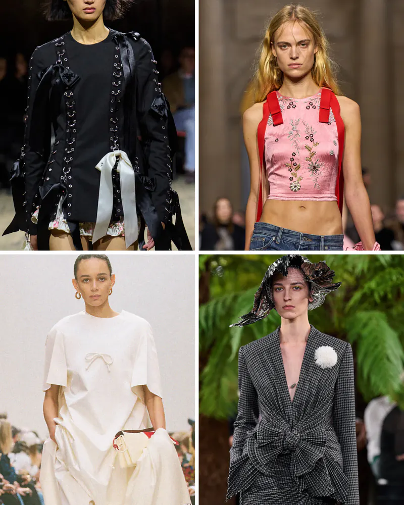 Bow details as a reference for romance and structure. Clockwise: Simone Rocha, Erdem, Christian Dior Haute Couture, Celine. Existing collections, not the upcoming London shows.