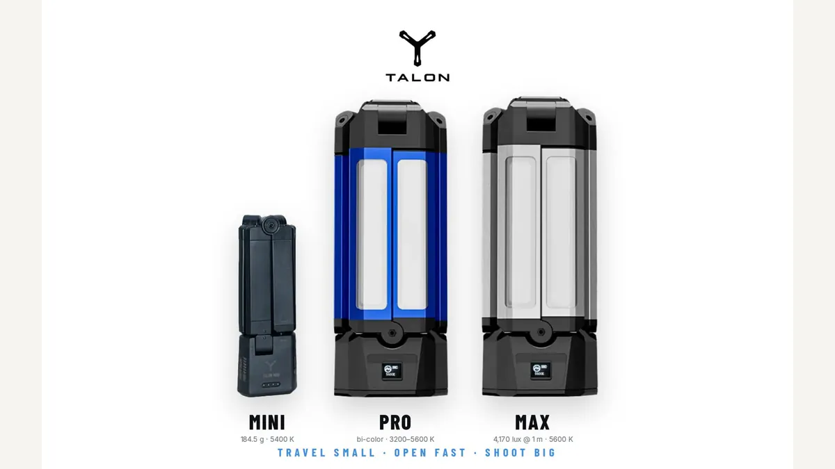 Maven’s official product lineup illustration shows the Talon Mini, Pro, and Max in their compact folded forms