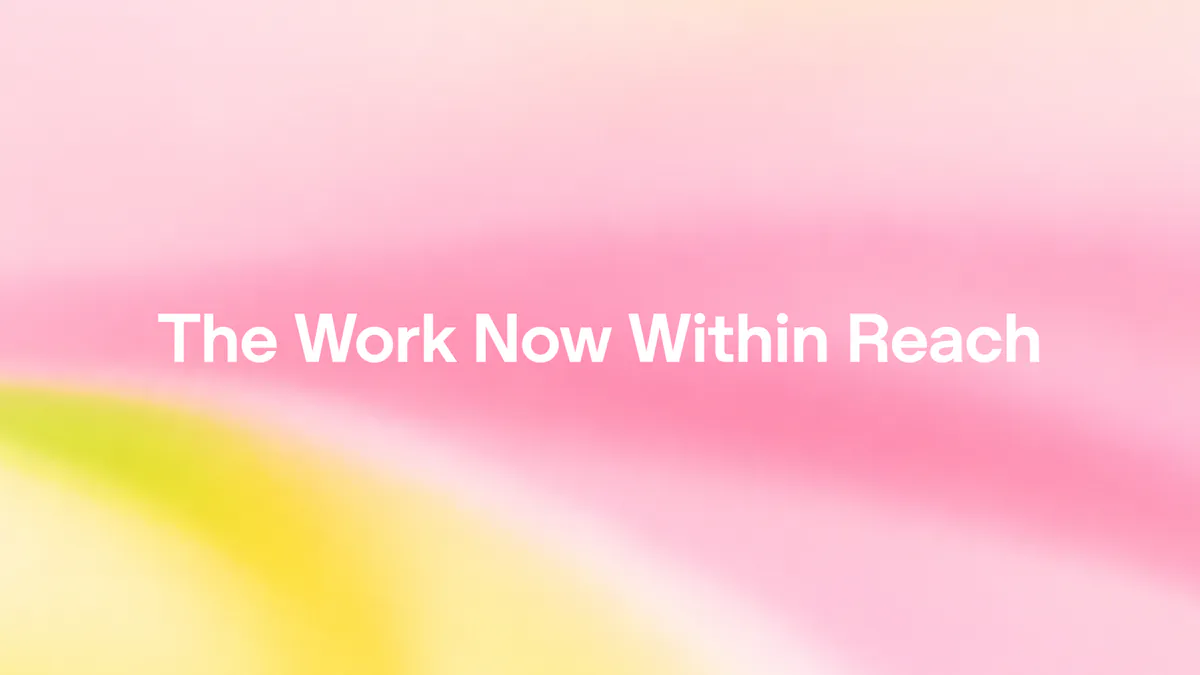 OpenAI’s original pink and yellow article graphic reading The Work Now Within Reach.